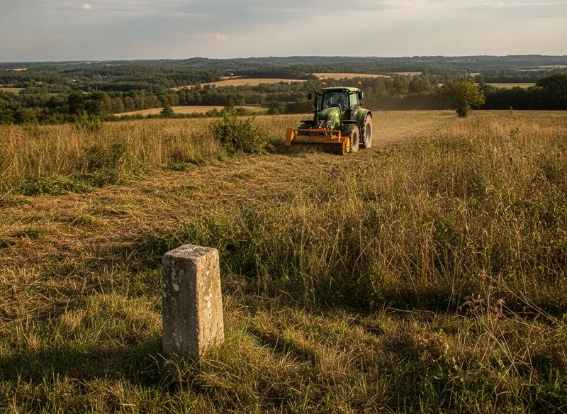 Débroussaillage au broyeur forestier d'une parcelle en friche au hameau d'Ox, Muret